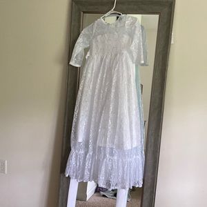 A-Line/Princess Long Sleeves Jewel Bowknot Lace Floor-Length Flower Girl Dresses